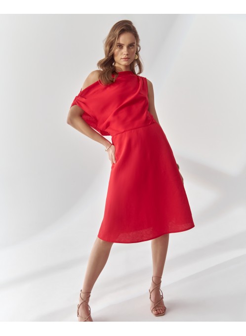 Sukienka z opadającym ramieniem Harlem czerwona